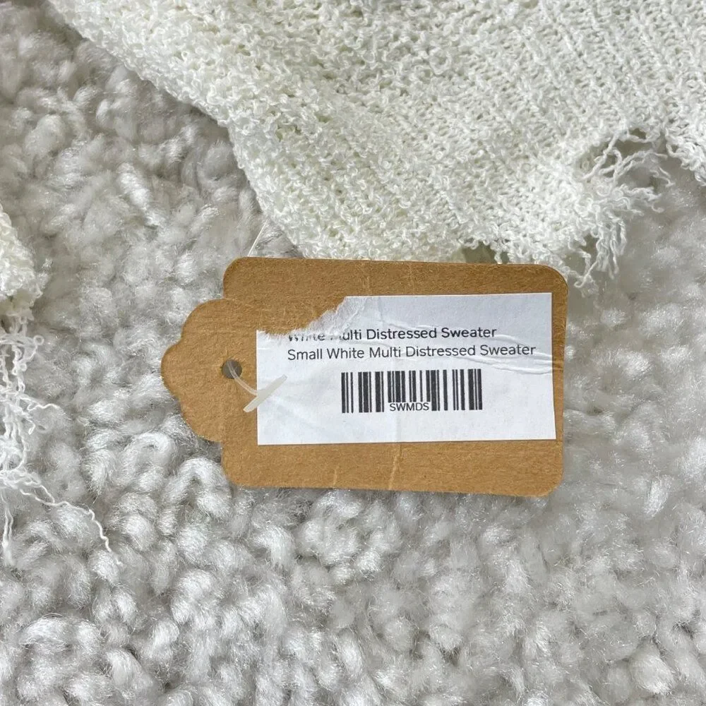 POL White Multi Stripe Distressed Sweater Womens Small NEW